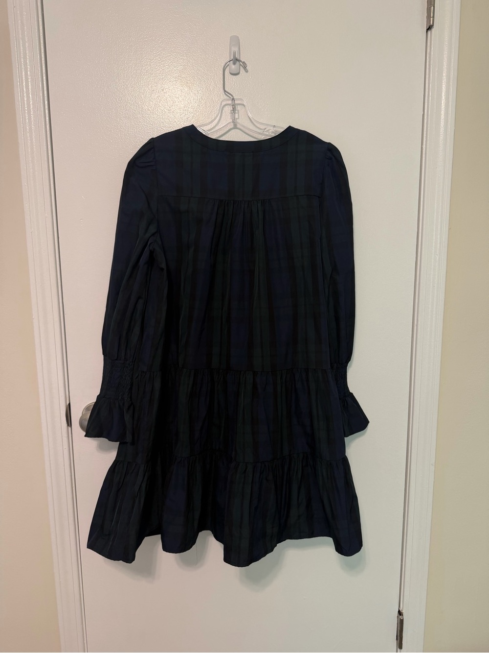 Pomander Place Navy and Green Tiered V‑Neck Plaid Mini Dress - Picture 6 of 6